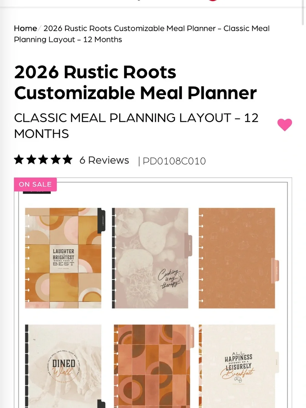 Happy Planner Rustic Roots Meal Planner - Cream, Gold, Tan & Pink Accents